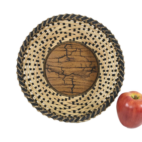 "Tempest" - Basket Weaving Pattern - Round Table Basket / Wood Base